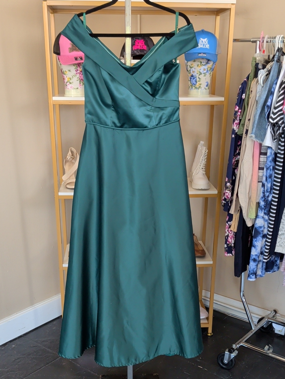Mori Lee Teal One-Shoulder Satin Gown